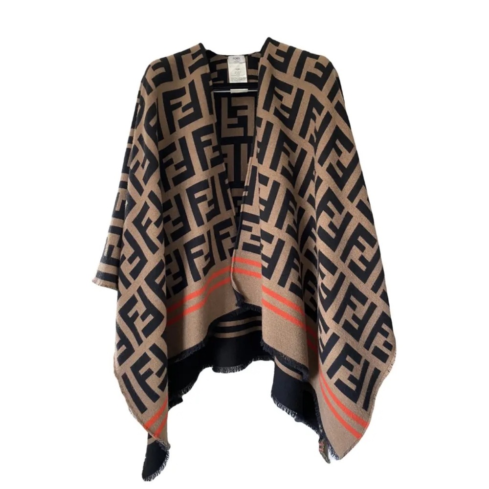 Fendi Women's Black and Tan Cape with Orange Accents